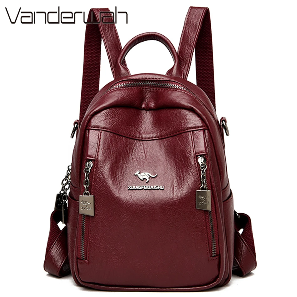 Женский рюкзак из мягкой кожи на двойной молнии Sac A Dos школьный для девочек 2019| |