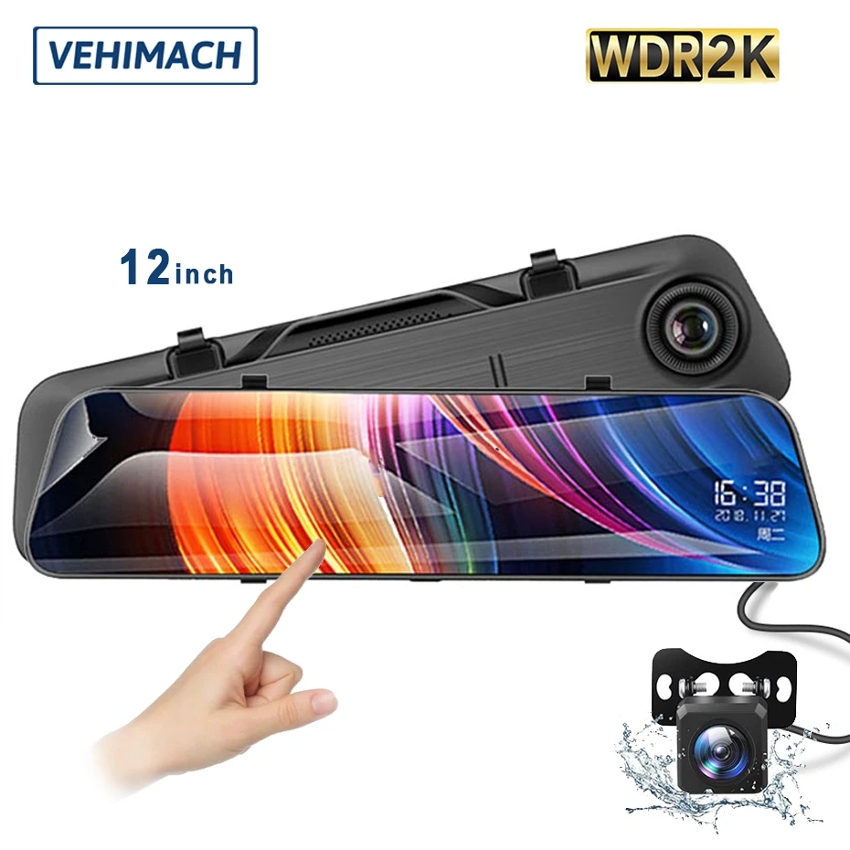 Автомобильный видеорегистратор зеркальный 2K HD камера заднего вида с двумя