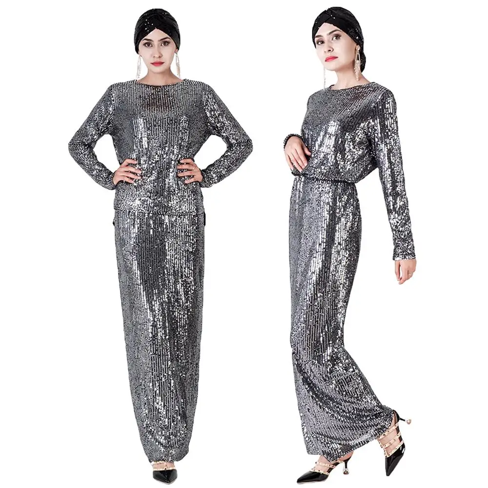 Мусульманские женские блестки комплект из двух предметов платье abaya исламский