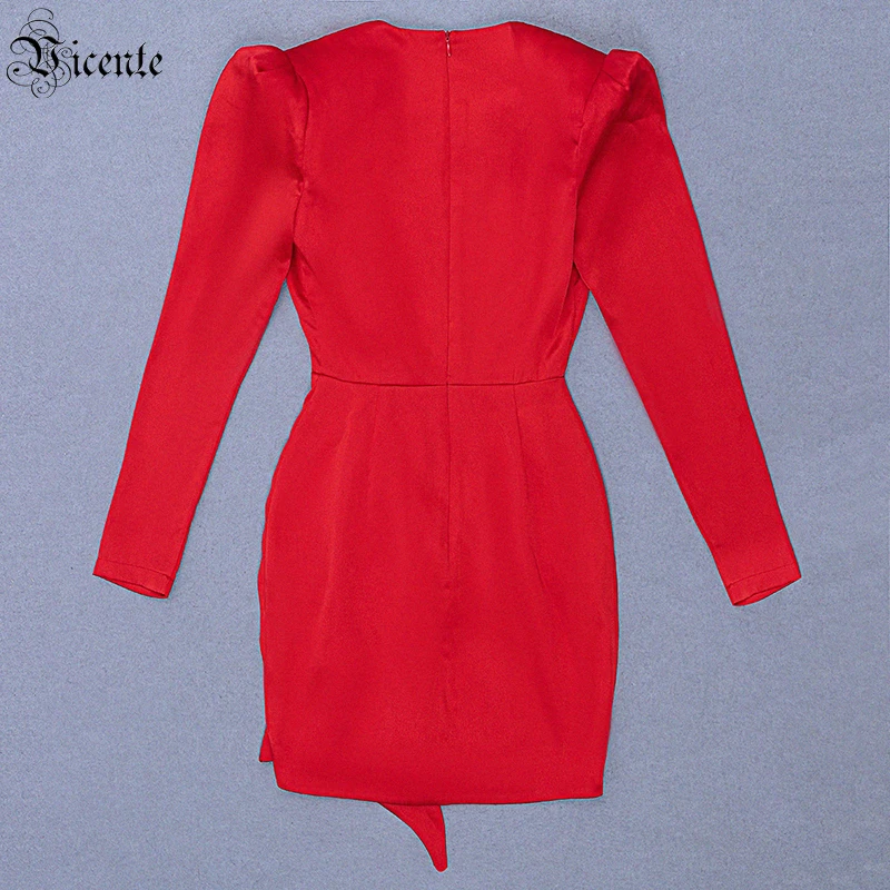 

VC Women's Dresses For Important Occasions Cocktail Parties Party Dresses Red Deep V-neck Draped Design Dresses