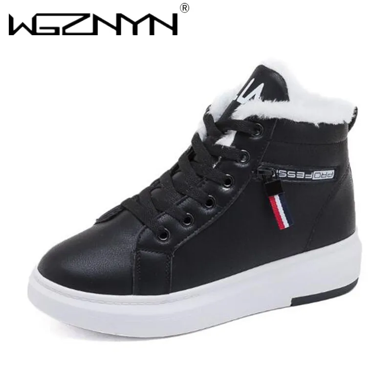

2020 Winter Boots Women Ankle Boots Warm PU Plush Winter Woman Shoes Sneakers Flats Lace Up Ladies Shoes Women Short Snow Boots