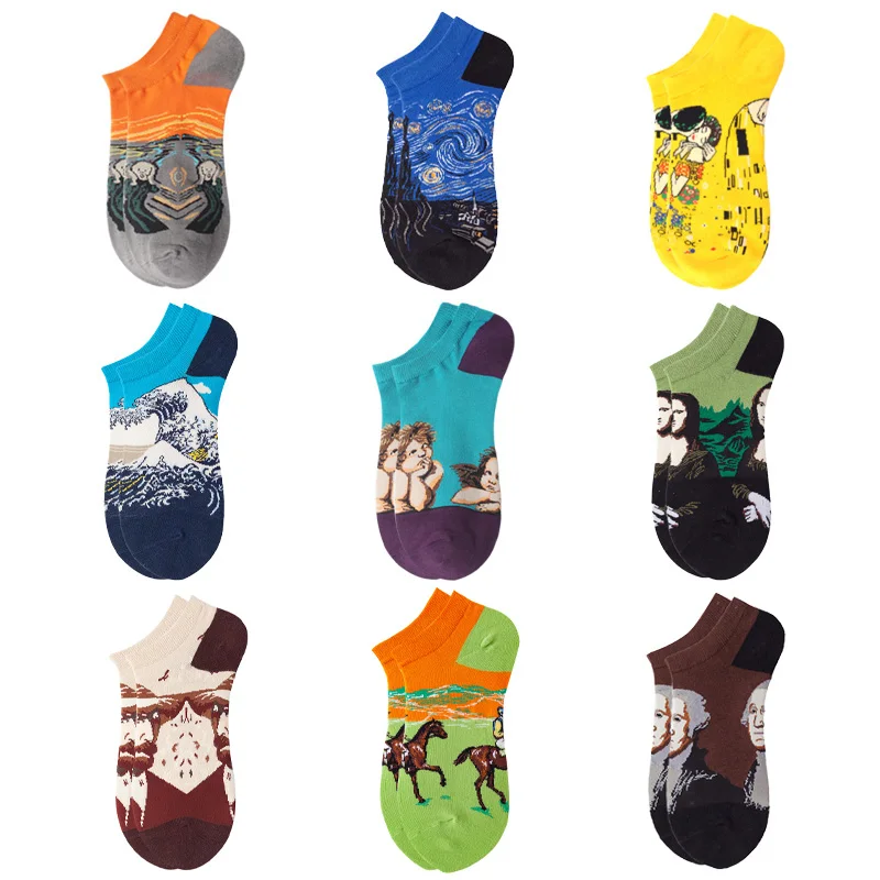 Носки женские Короткие хлопковые с принтом Ван Гога 3 пары | Женская одежда