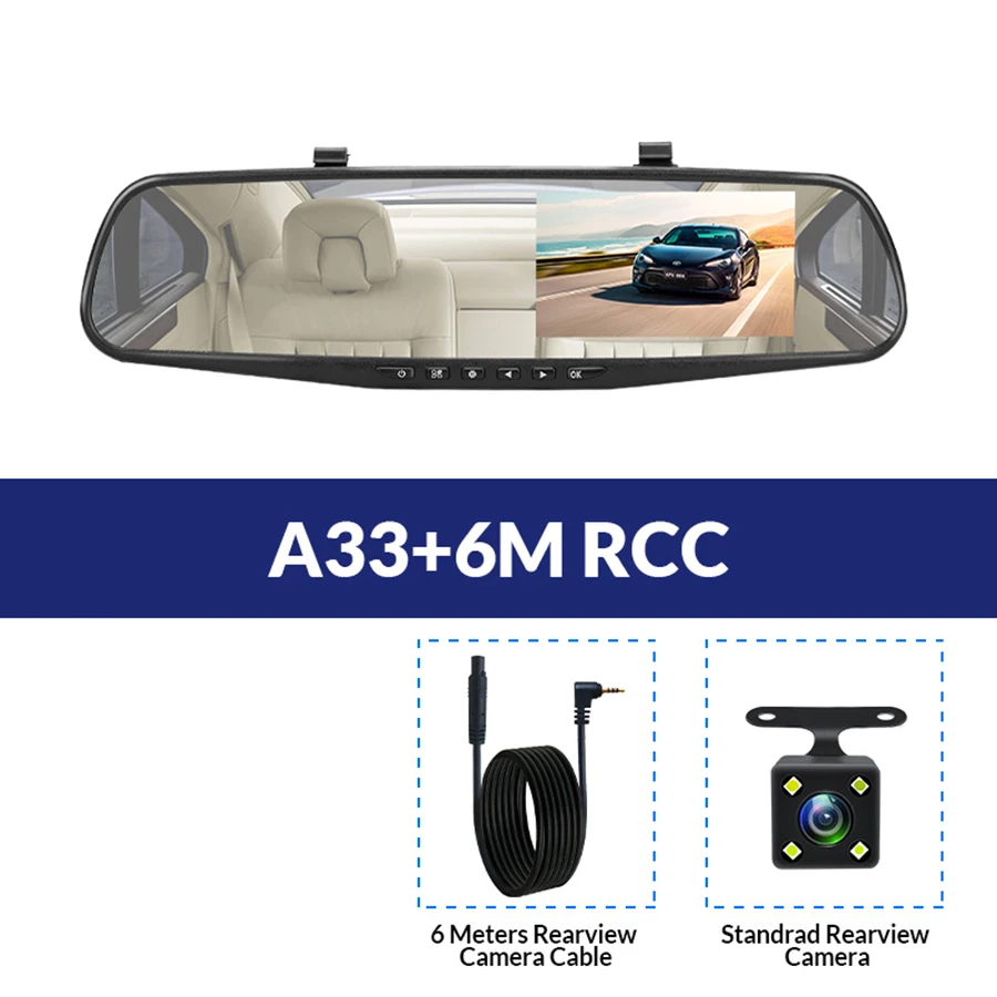 A33-6M RCC E-ACE Автомобильная Dvr камера FHD 1080P Dash Cam 4,3 дюймов зеркало заднего вида видео регистратор с камерой заднего вида видеокамера Авто Регистратор - Название цвета: A33-6M RCC