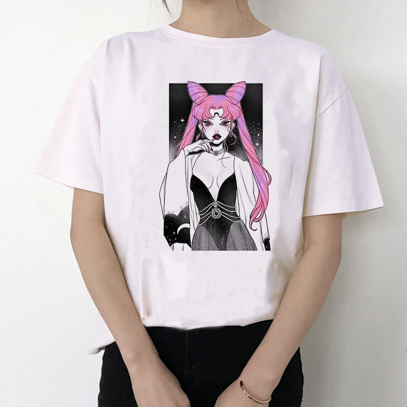 Sailor Moon 90s забавная футболка кофта с капюшоном футболка Эстетическая кошка аниме Женская Милая футболка Kawaii тройники мода Ullzang - Цвет: 3076