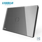 Сенсорный выключатель Livolo AU US C9, серая панель из хрустального стекла, 2-ходовой светильник с сенсорным управлением, перекрестный пульт дистанционного управления