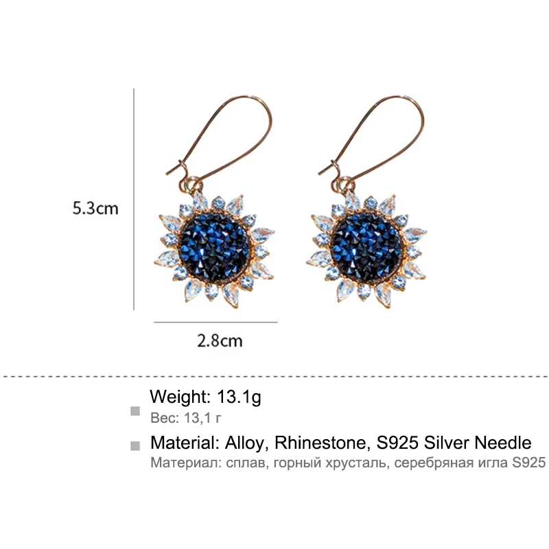 

Fashion Crystal Sunflower Dangle Earrings for Women Girls Wedding Engagement Jewelry Luxury Blingbling Hook Earrings Gift