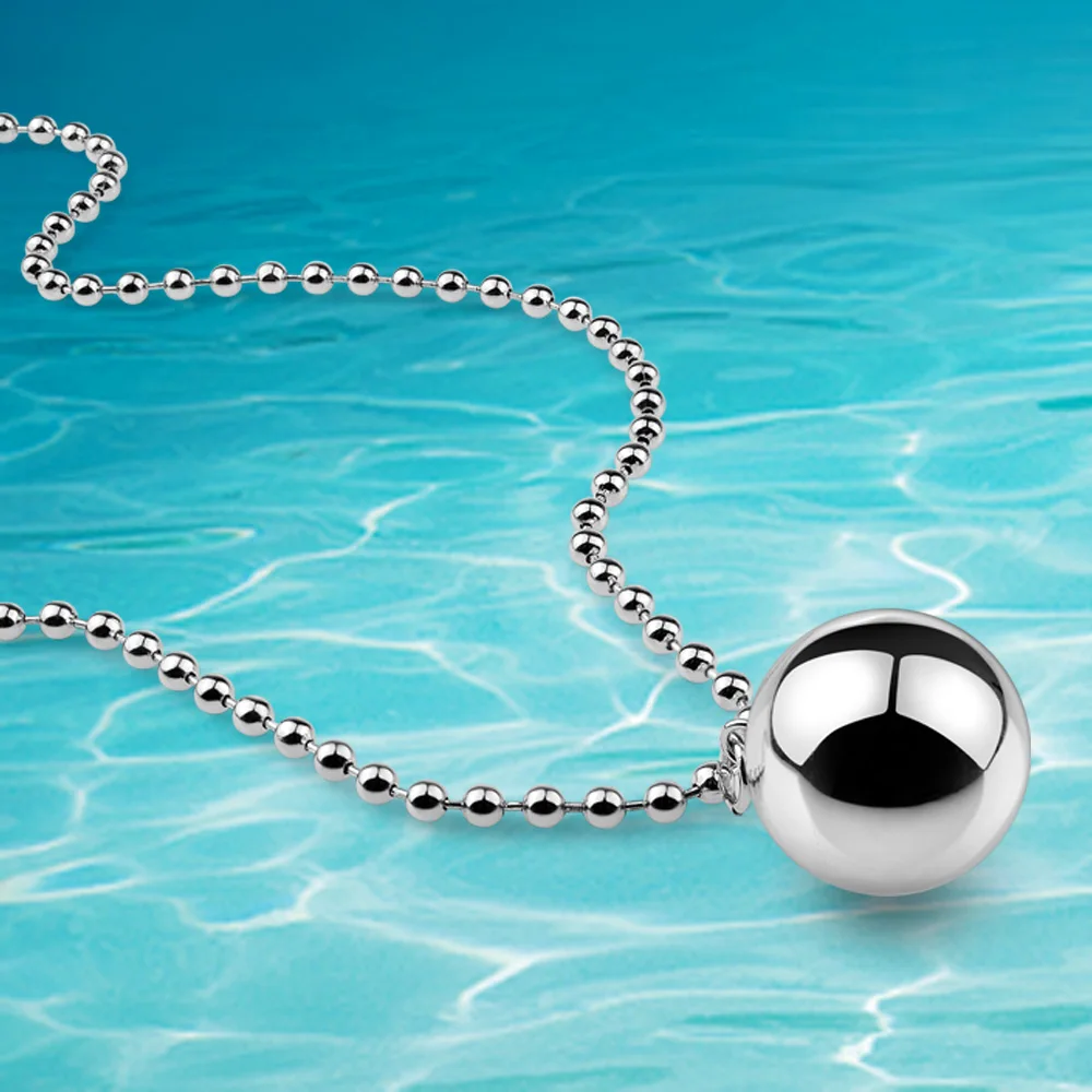 

Sterling silver 925 necklace for women, simple round ball pendant necklace; ladies sweater chain long necklace fashion jewelry