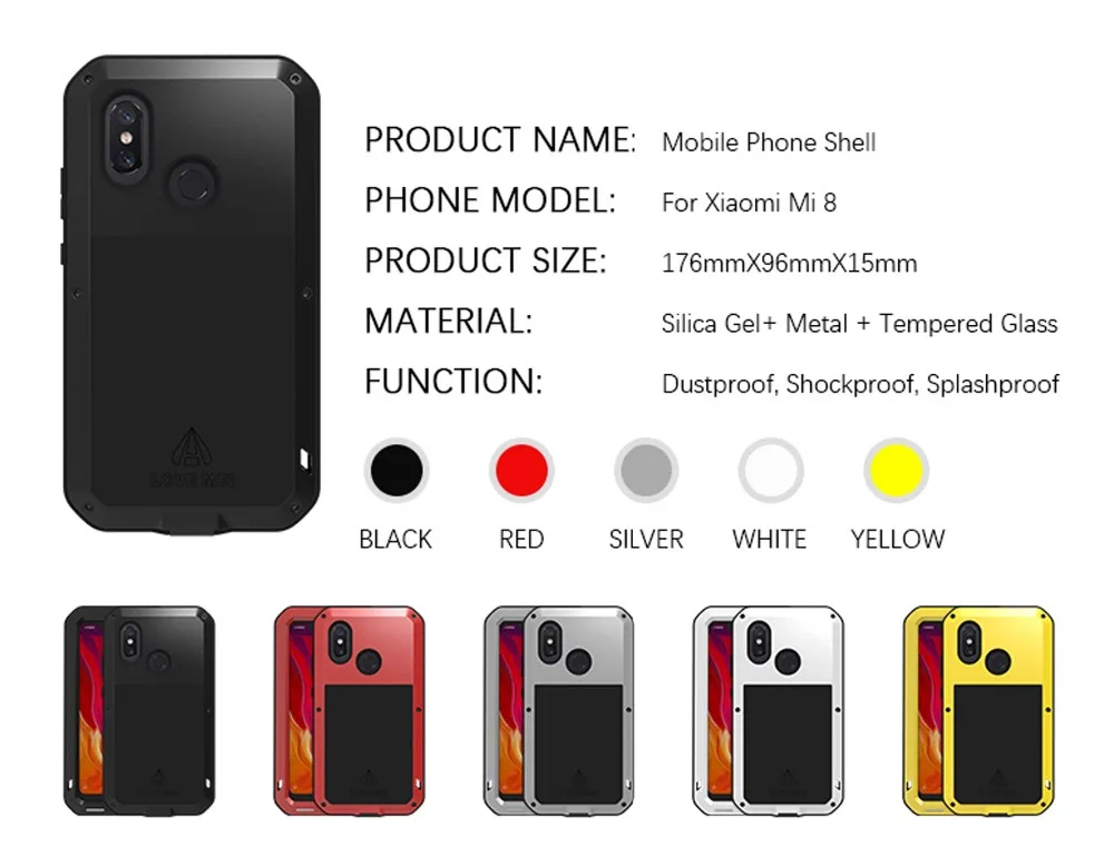 Алюминиевая металлическая броня для Xiaomi mi 8 чехол противоударный Прочный Полный корпус крышка Xiaomi mi 8 чехол Крышка mi 8 с Gorrila стеклянные крышки