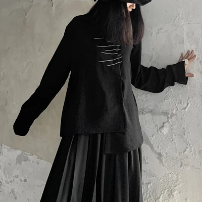 Осенняя коллекция Yamamoto Черная Женская Асимметричная рубашка с длинными рукавами