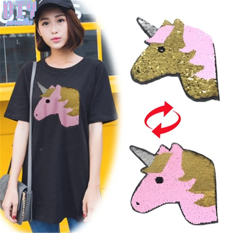 Нашивки с двусторонними мультяшными блестками для шитья одежды детская футболка