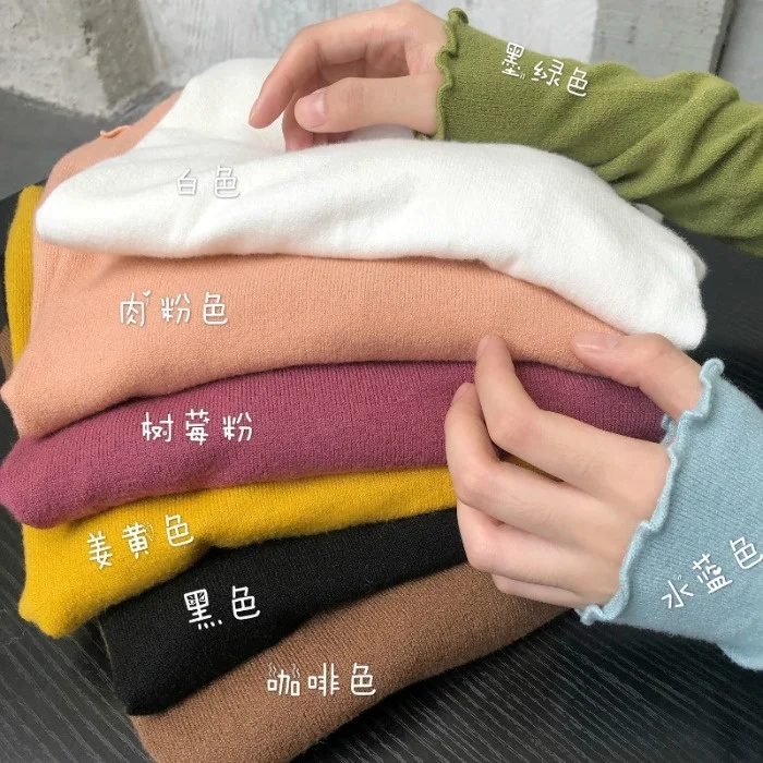 

Внутренняя одежда, вязаная женская осенняя трикотажная одежда с длинным рукавом и воротником средней высоты