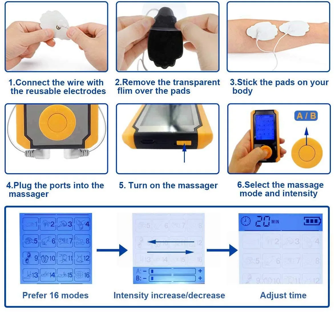 

16 Modes Health Care Massager Electric Therapy Body TENS Massage Meridian Acupuncture Instrument Physiotherapy Relaxation