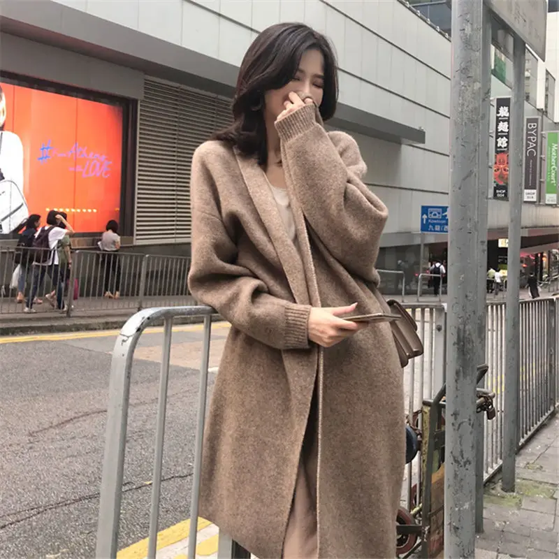 

Women 2021 Spring Autumn Cardigan Female Long Sleeve New Elegant Casual Loose Knitted Outerwear Soft Warm Sweater Coats E189
