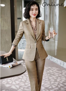 Строгий дизайн брюк костюмы высококачественная ткань женские деловые костюмы с брюками и куртками пальто для женщин офисные блейзеры