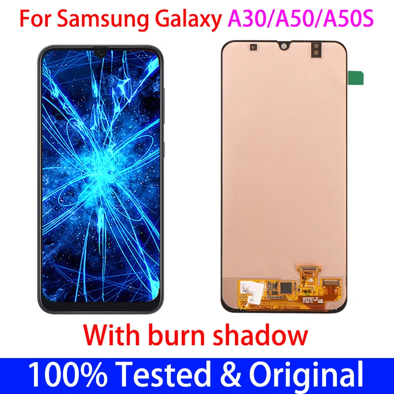 

Оригинальный тестированный AMOLED дисплей A305FN Burn Shadow для Samsung Galaxy A30 A50 A50S A305F A505F A507F, ЖК-дисплей с рамкой и сенсорным экраном