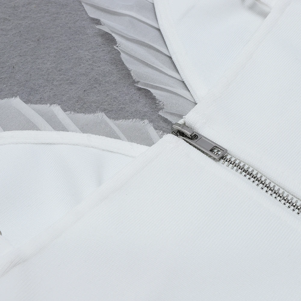 

PB Trendy White Crop Tops Sexy V Neck Ruched Mesh Splicing Sleeveless Celebrity Party Club Bandage Tops Free Shipping