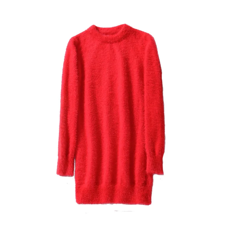 S-3XL осень и зима розовый норка шерстяное платье свитер женский свободный пуловер