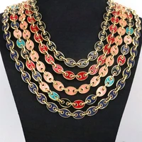 5pcs gold enamel coffee bean chain colorful enamel chain necklacepig nose chunky statement chain oval necklace