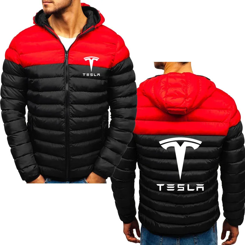 

2021men's warm jacket Tesla car logo print Autumn Winter Windproof high quality men's parka jacket down cotton men's jacket