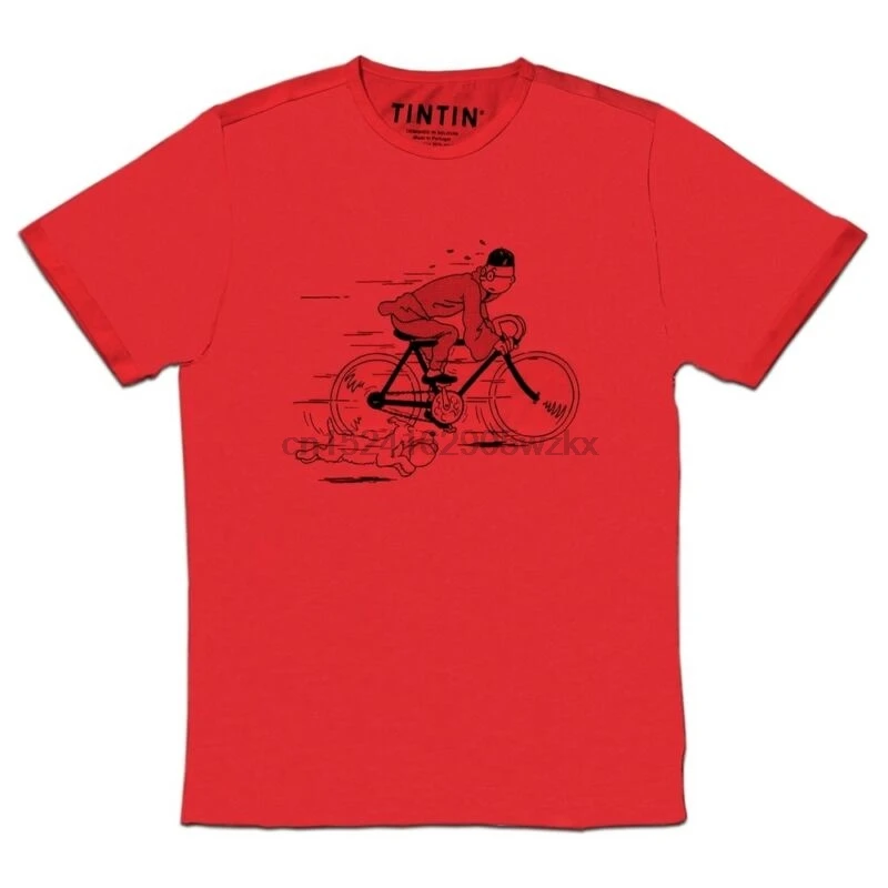 Футболка Moulinsart de Tintin fuyant en velo avec Milou Rouge ()| |