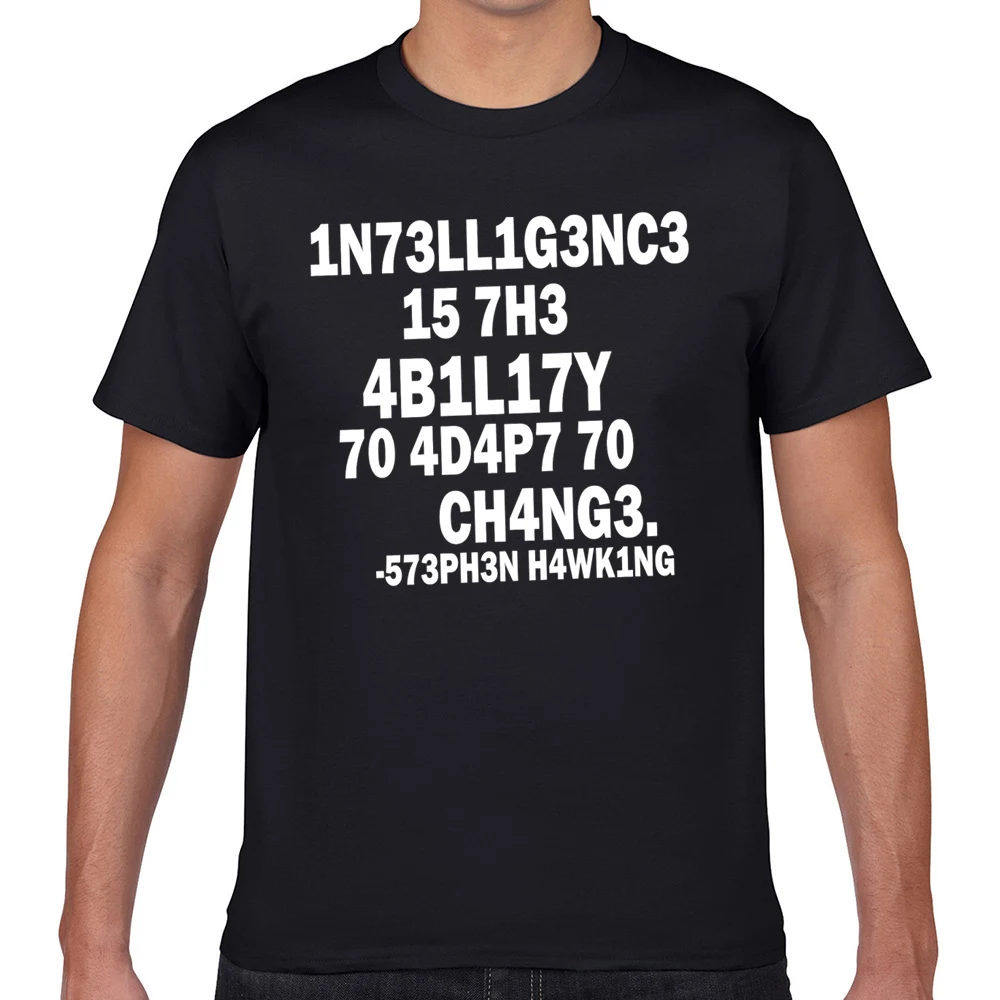 

Tops T Shirt Men stephen hawking intelligence Casual Black Geek Cotton Male Tshirt XXXL