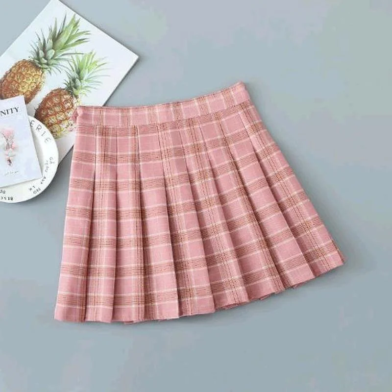 

Plaid Pleated Women Mini Skirts Summer Harajuku Female Empire Casual Japanese Kawaii Cute Skirts Student Sailor Skirt Uniform