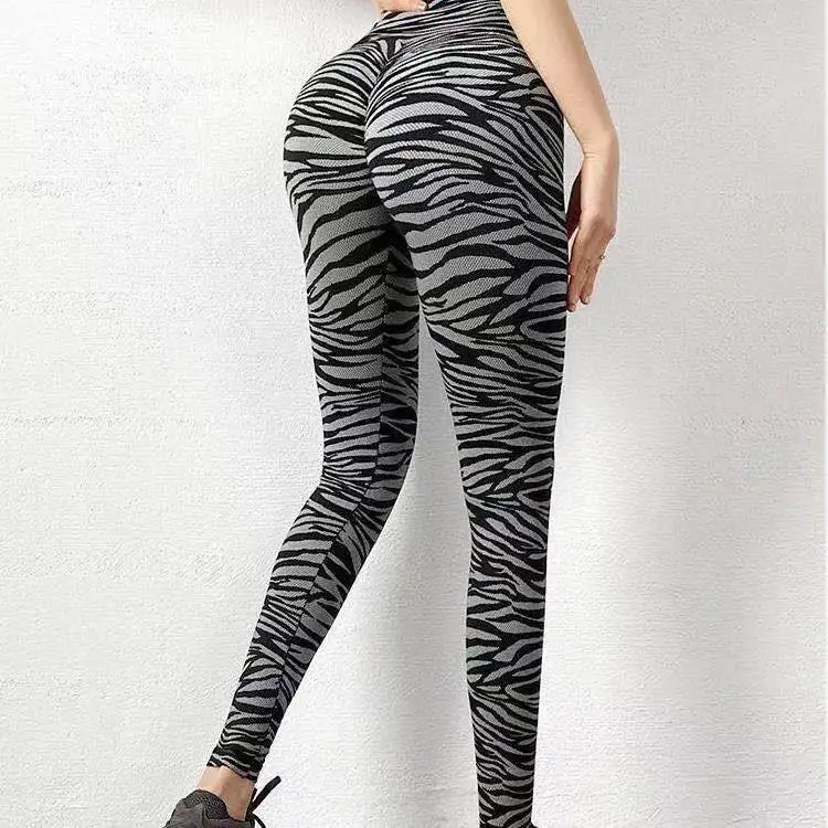 

Women's sexy zebra hip pants peach hip plastic fitness outdoor yoga high waist fast-drying sweatpants yoga pants