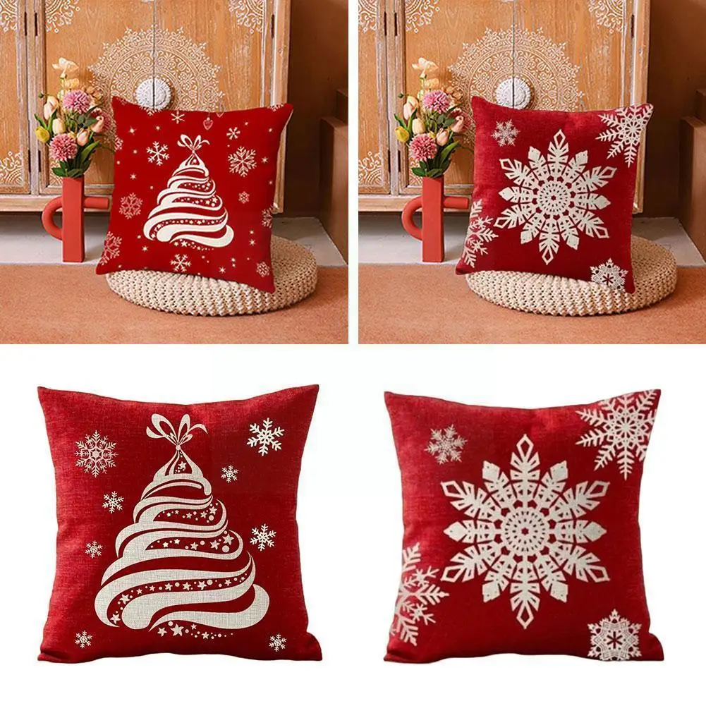 

Новая Красная рождественская Подушка, Рождественская елка, подушка, декоративный чехол, подарки, подушка, Рождественская льняная подушка ...