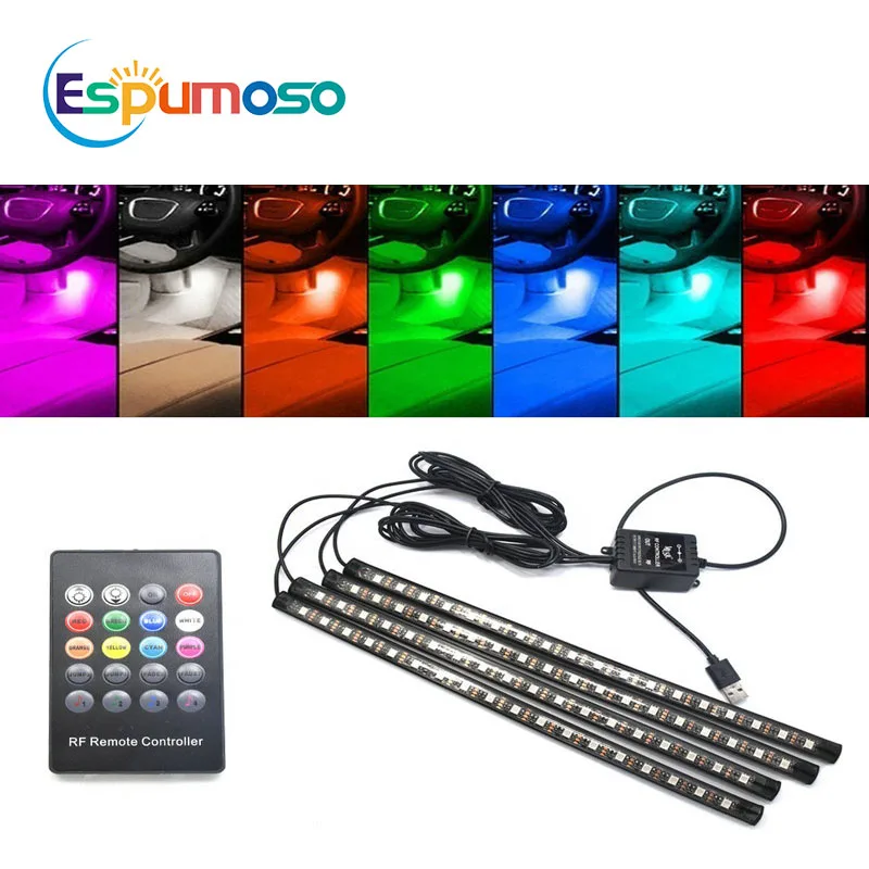 

RGB LED Car Interior Ambient Lights With USB Wireless Remote APP Music Control Multiple Modes Lighting 48LED Decorative Lamp