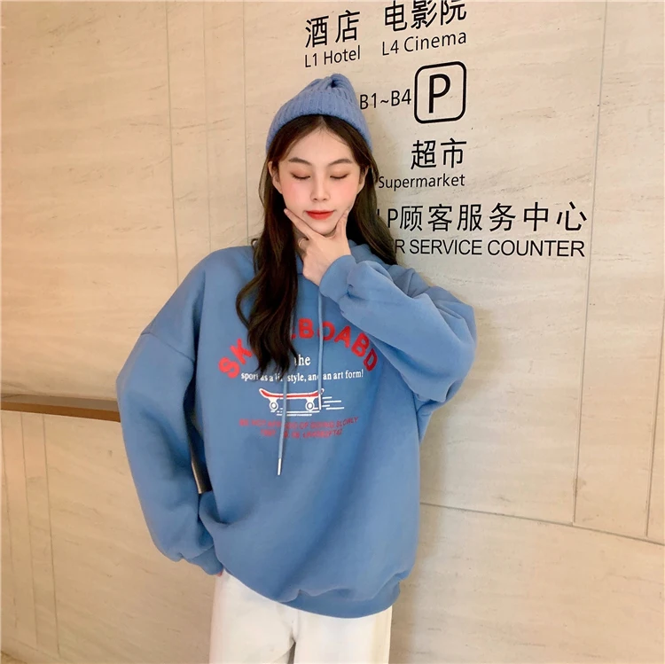 

XZ1521 2021 new letter loose plus velvet thick printed hooded Sweatshirts