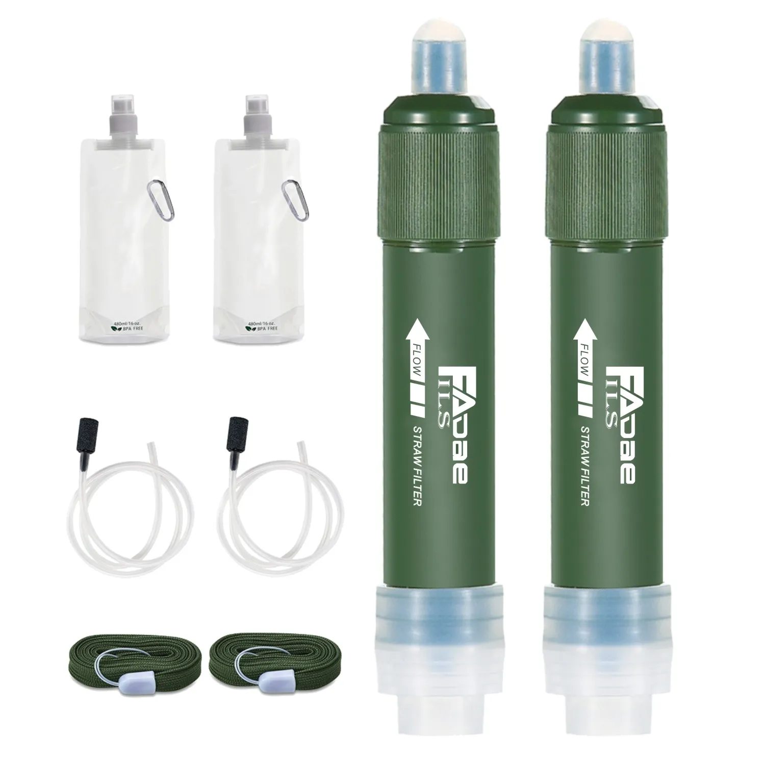 

2 PACK of Personal Water Filter Straw Mini Water Purifier Survival Gear for Hiking, Fishing, Camping, Travel etc.