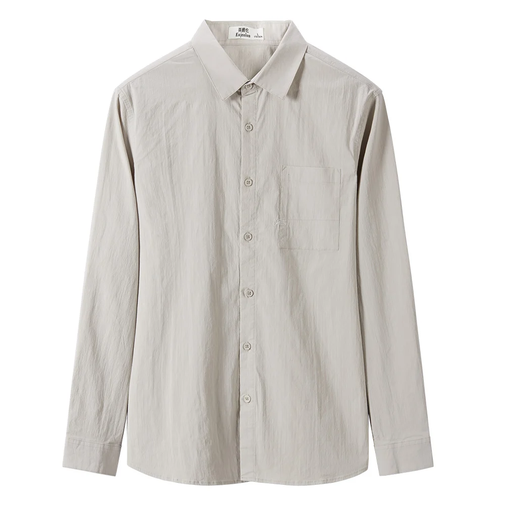 Light Khaki Enjeolon, Осень-зима, мужские повседневные рубашки, Camisa Masculina, длинный рукав, отложной воротник, рубашка, модная одежда, CX2541-1 - Цвет: Light Khaki