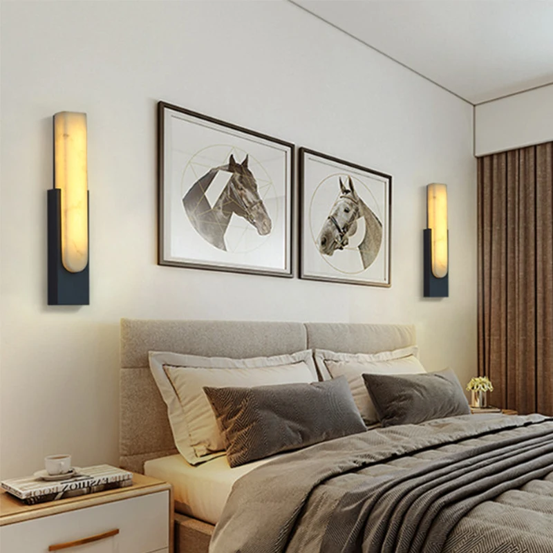 

Modern Black Metal Marble Wall light Restaurant Bar Villa Hotel Home Living Room Dining Room Bedroom Wall Lamp WA269