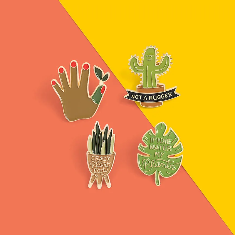 

Mini Potted Plant Collection Pins Cactus Succulents Brooches Lapel Enamel Pin Cartoon Natural Plant Badges Gift For Kids