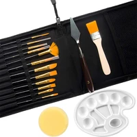 16 pcs paint brushes set 12 sizes painting brush with palette knife sponge and oil tray for acrylic watercolor