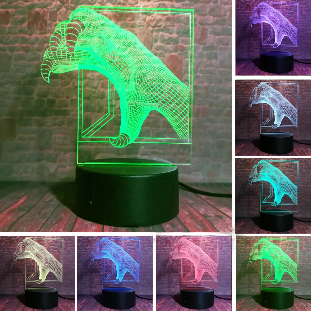 Amroe 3D Динозавр коготь LED голограмма 7 видов цветов Изменение животных Лапа дракона