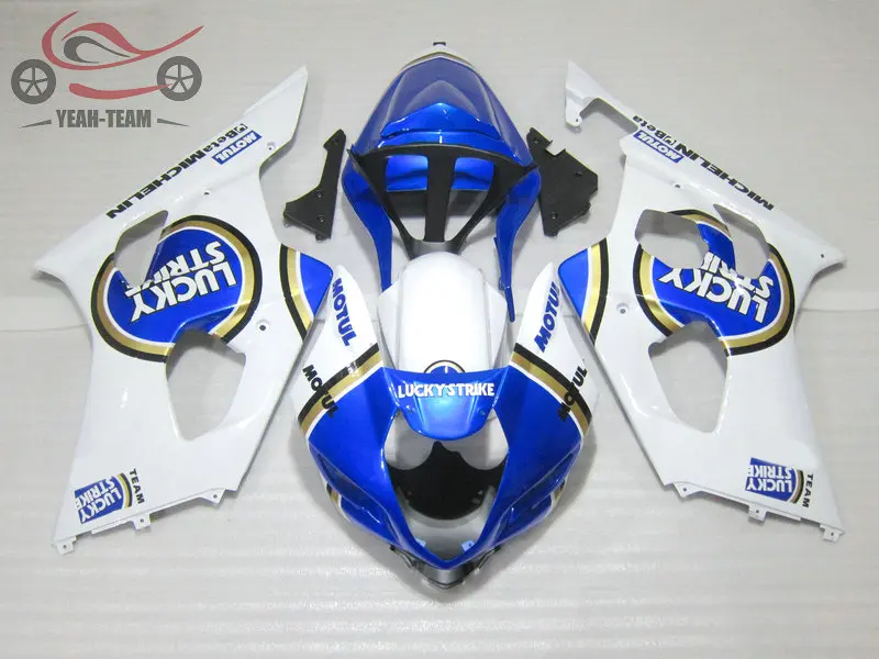 Высококачественные полные Обтекатели для Suzuki K3 2003 2004 GSXR1000 blue Lucky Strike впрыскивание