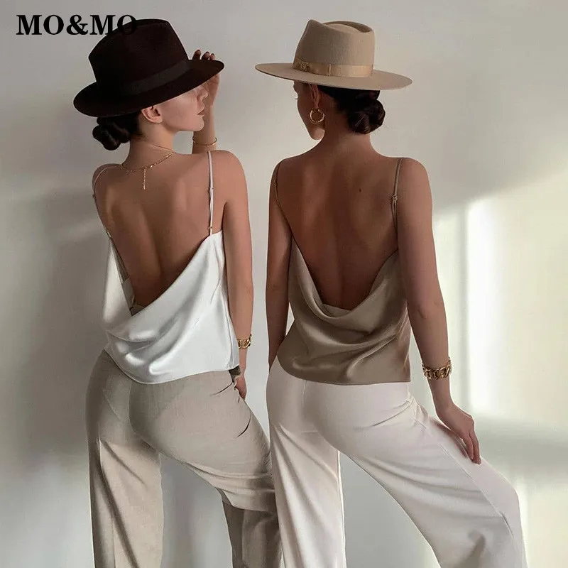 

MO&MO-2021 summer new European and American satin halter top sexy back tops for women