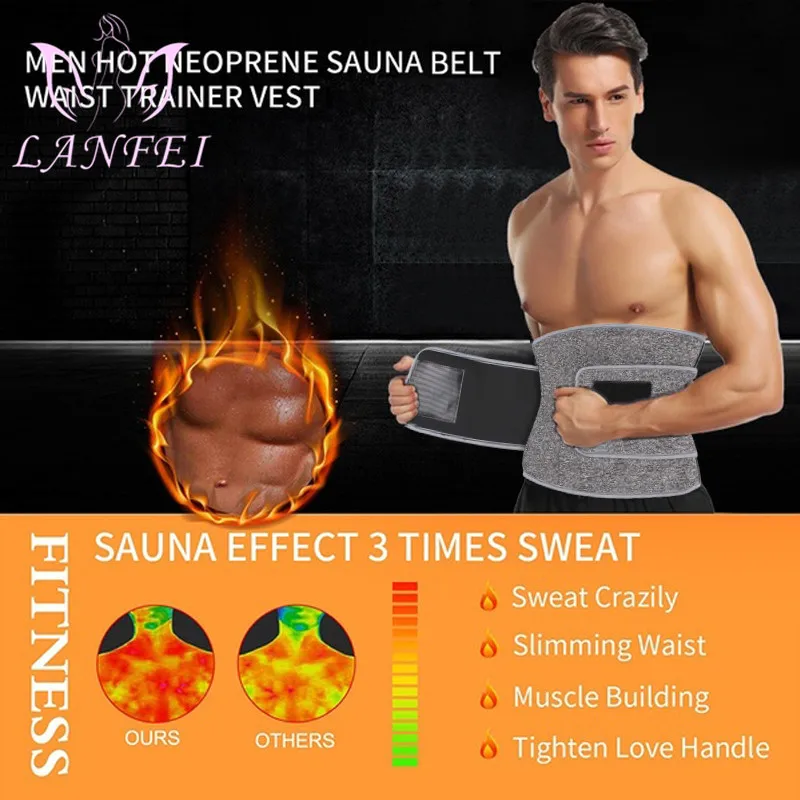 LANFEI Men Neoprene Waist Trainer Trimmer Belt Sauna Slimming Body Shaper Thermal Corset Sport Sweat Cincher Strap Weight Loss