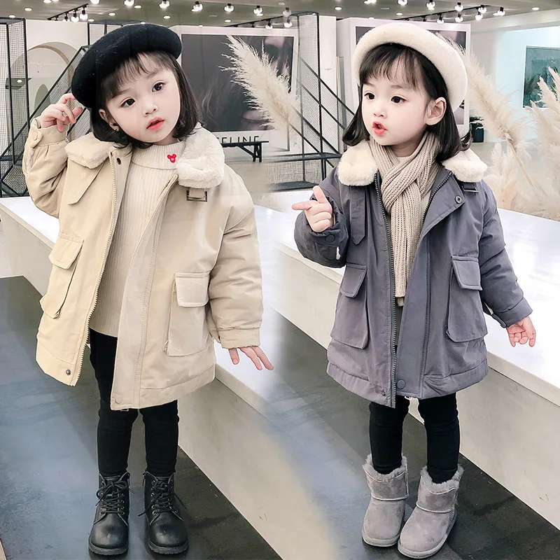 

Girls Coat Jacket Thicken Plus Velvet 2021 Solid Thicken Plus Velvet Winter Cotton School Christmas Gift Overcoat Children's Clo