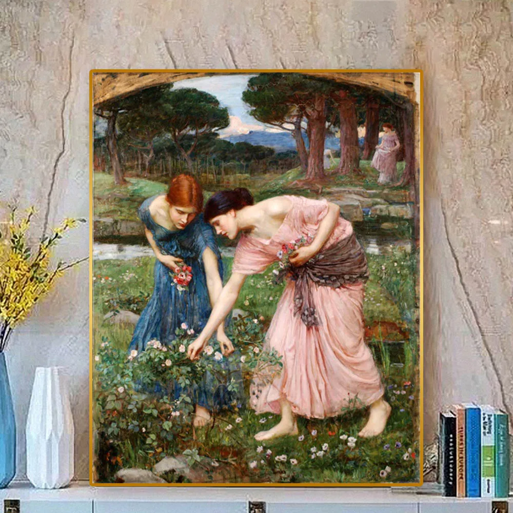 

Laeacco John William Waterhouse Canvas Painting Modern Art Oil painting Home Decor Poster And Prints For Living Room Picture