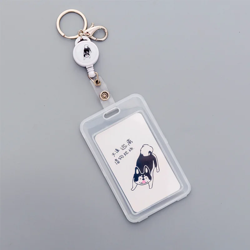 

Cartoon Animals Dog Transparent Retractable Badge Card Holder Fashion Keychain Elastic Pull Lanyard ID Card Cover Case