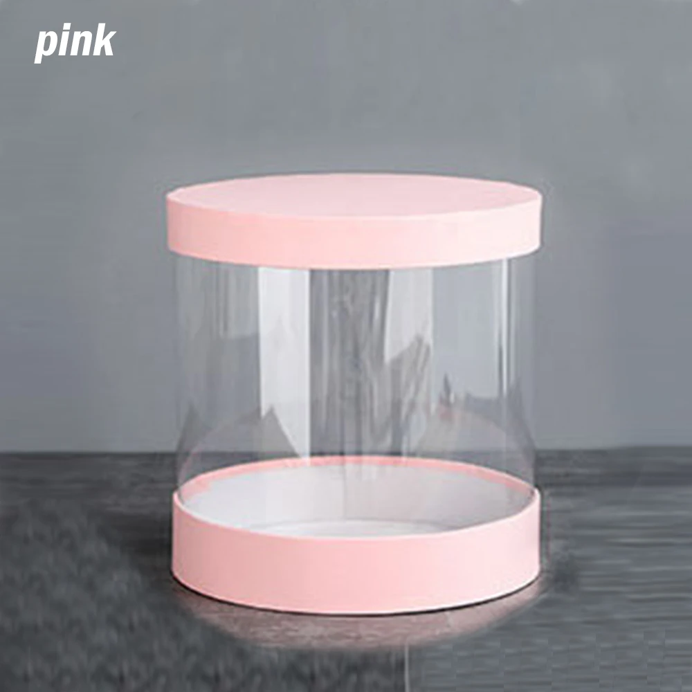 A-Pink Коробки для цветов букет цветочный упаковочная коробка круглая коробка для свадебного торта Прозрачная ПВХ кожа цветок подарок пылезащитный выставки - Цвет: A-Pink