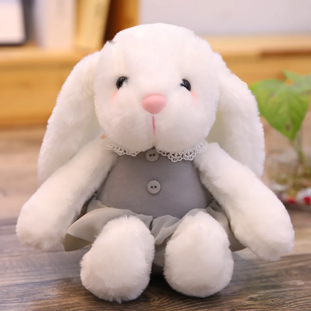 

Cute yarn skirt little white rabbit doll rabbit lop ear rabbit rag doll plush toy grab machine doll