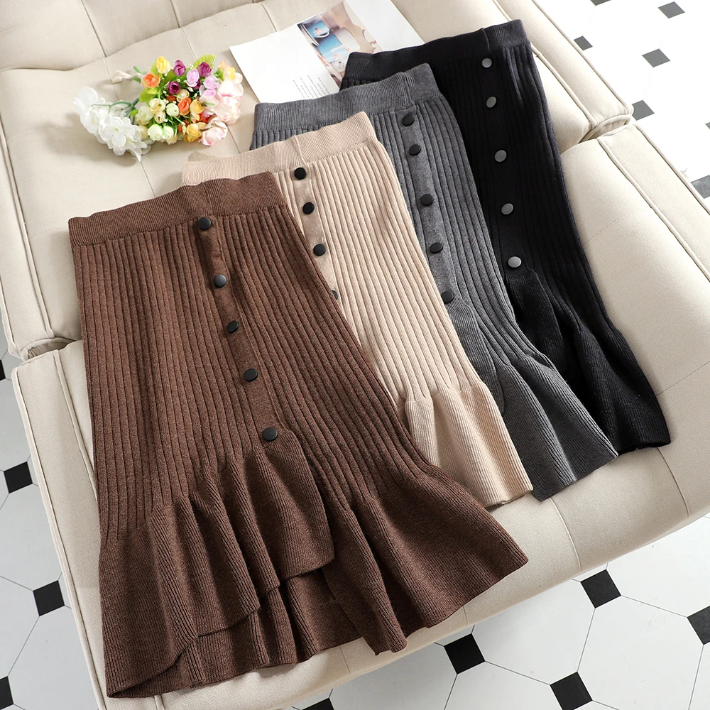 SINGRAIN Женская Асимметричная трикотажная юбка свитер юбки высокая талия труба