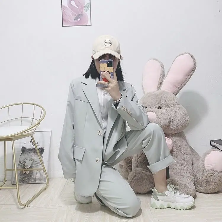 

HStar Suit women spring autumn blazer pants blouse 3 pieces suit casual female loose blazers outwears korean fashion streetwear