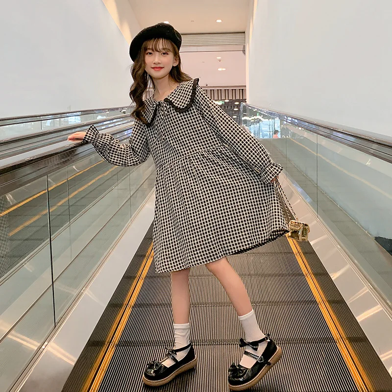 

Платье женское клетчатое с длинным рукавом, 4-14 лет