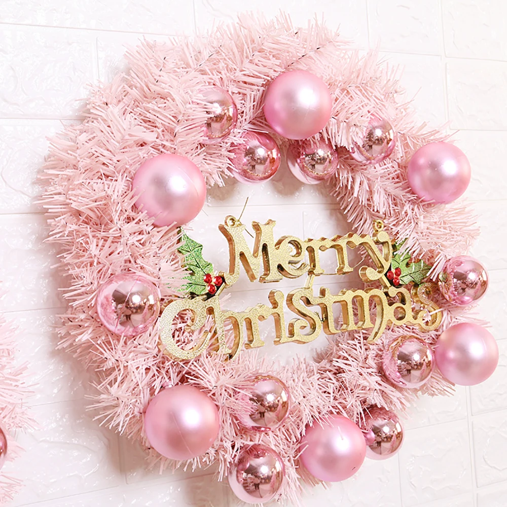 Розовый Рождественский венок висящий на двери ротанг милая Рождественская елка