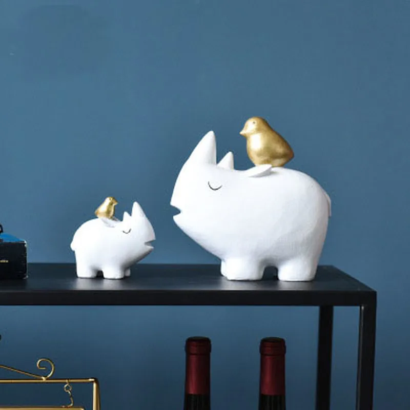 

Nordic Unicorn Rhino Bird Figurines Creative Fantasy Abstract Miniature Ornaments Home Desktop Window Display Decoration Crafts