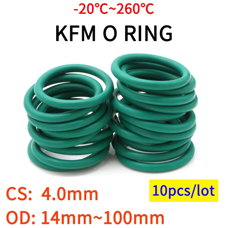 

10pcs CS 4.0mm OD 14~100mm Green FKM Fluorine Rubber O Ring Sealing Gasket Insulation Oil High Temperature Resistance Green